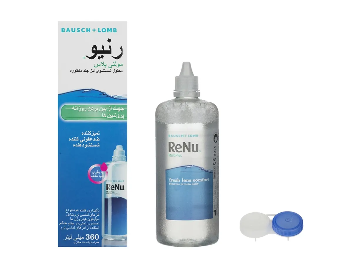 محلول شستشوی لنز رنیو مدل مولتی پلاس حجم 360 میلی لیتر